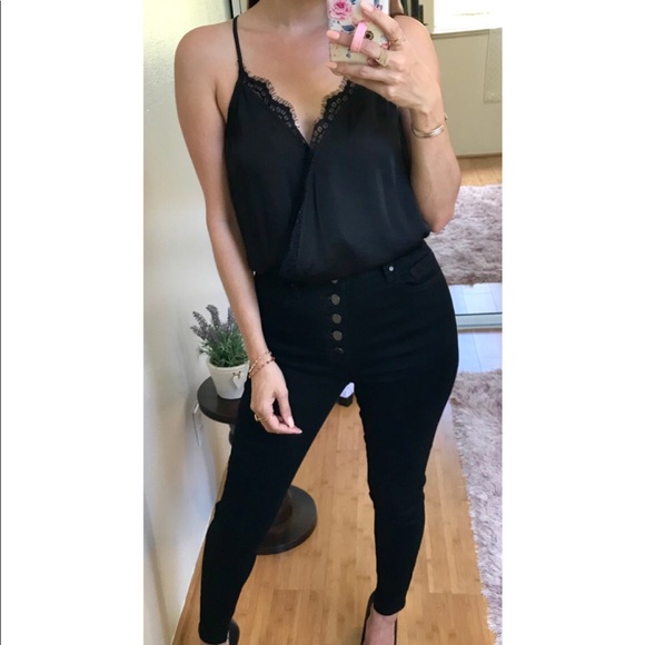 Lotus Cross Front Lace Camisole | Black - Picture 2 of 6